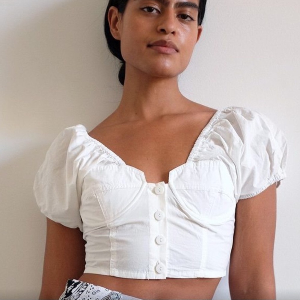 Wray Roma White Puff Sleeve Button-Up Top S New with Tags